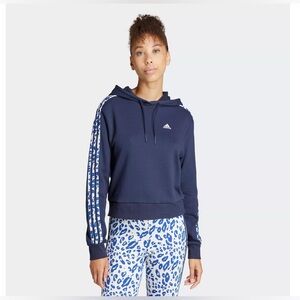 NWT Adidas Essentials 3-Stripes Cheetah Print Cropped Hoodie